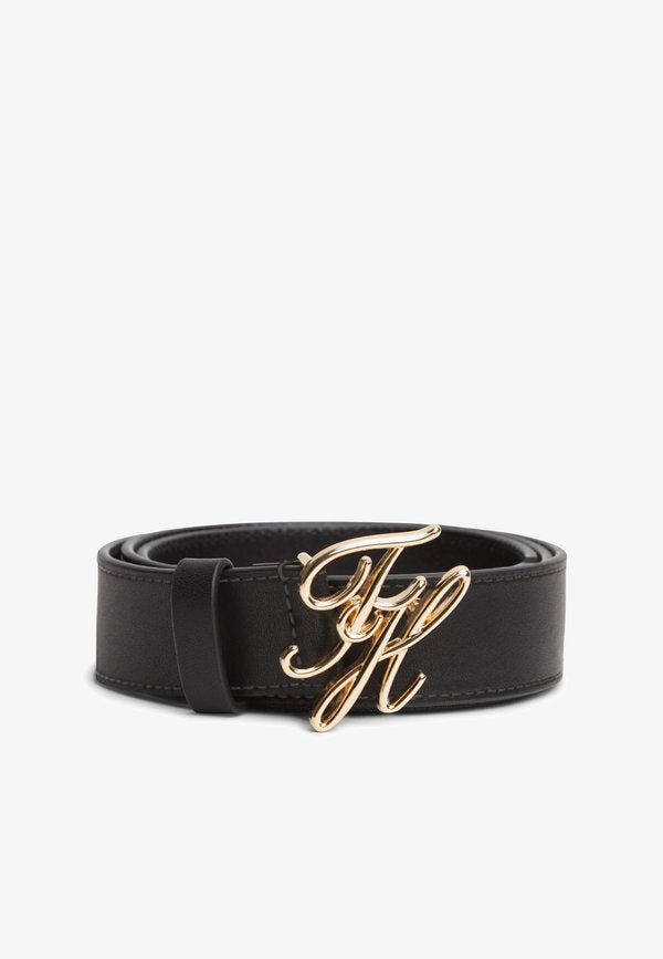 Tommy Hilfiger LOGO PLAQUE BUCKLE LEATHER BELT - Belt - black