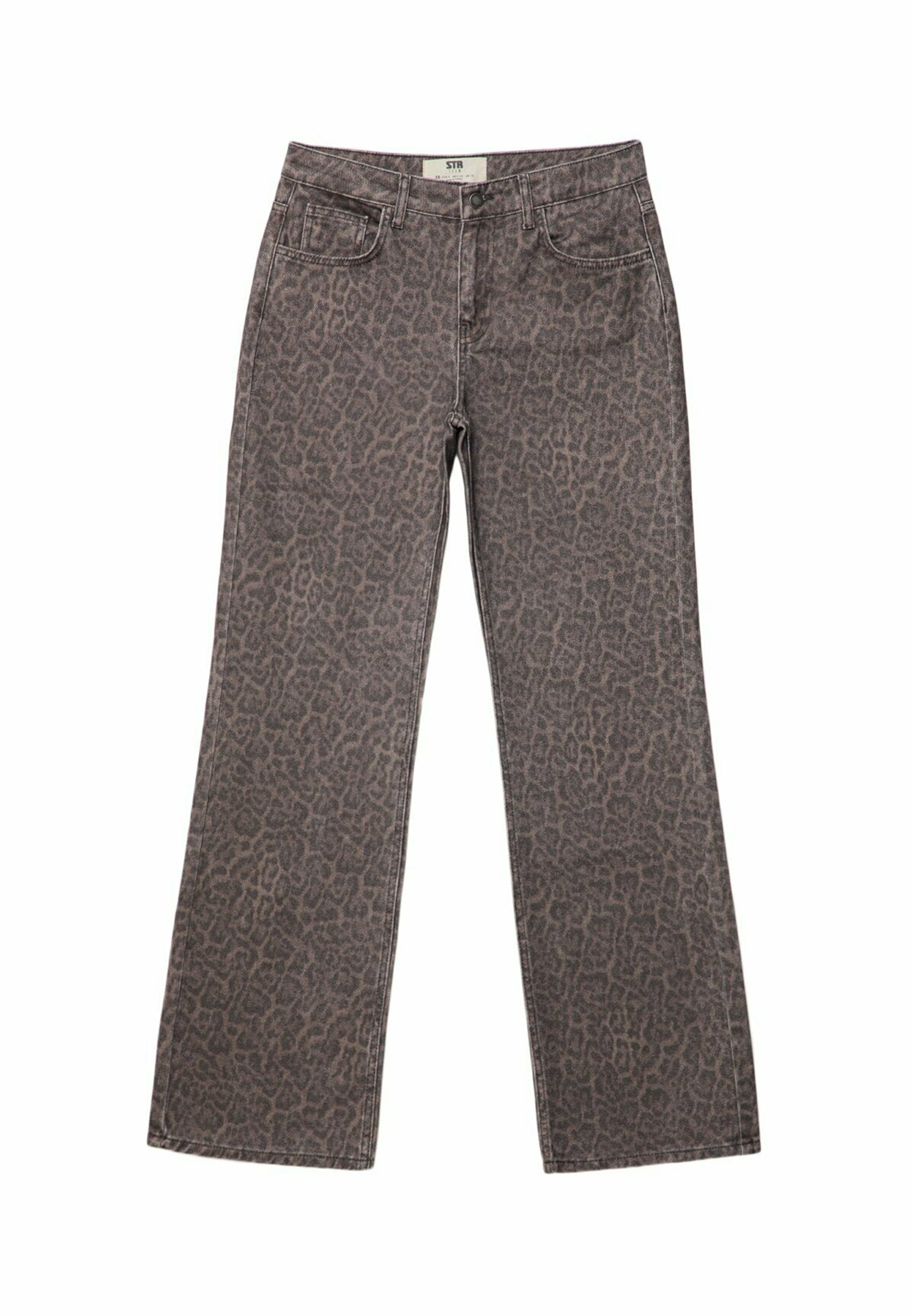 Leopardenmuster weite Jeans in Grau, mit hoher Taille, fünf Taschen und klassischer Denim-Textur.