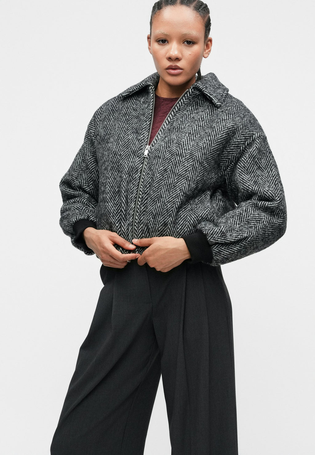 Abercrombie & Fitch BUBBLE HEM SHORT COAT HERRINGBONE