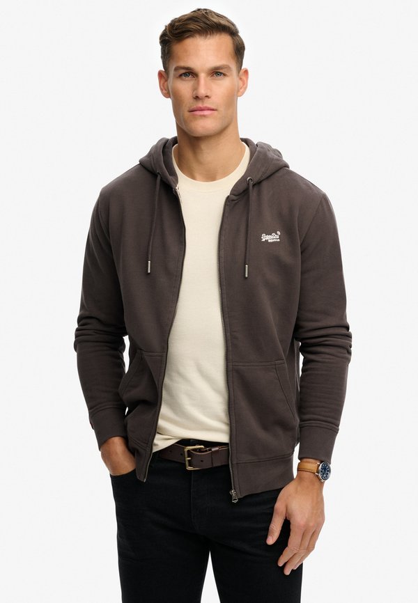 Superdry & Co ESSENTIAL LOGO - HOODIE MIT ANGERAUTER INNENSEITE - Zip-up sweatshirt - karbon schwarz
