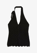 Bershka OPEN KNIT HALTER TOP - Top - black