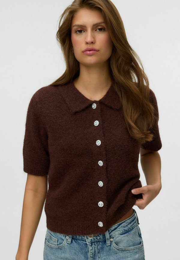 Vero Moda CARDIGAN VMELLY KNIT CARDIGAN - Cardigan - chocolate fondant