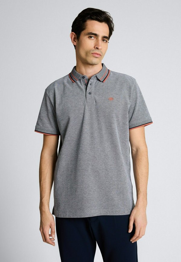 TOM TAILOR PRINTED POLO - Polo shirt - navy white two tone pique