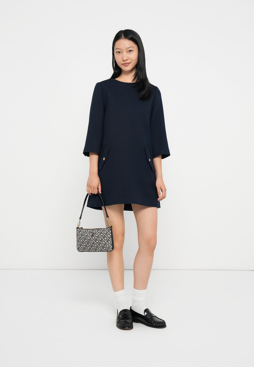 TEXTURED WOOL BLEND MINI SHIFT DRESS Media 2