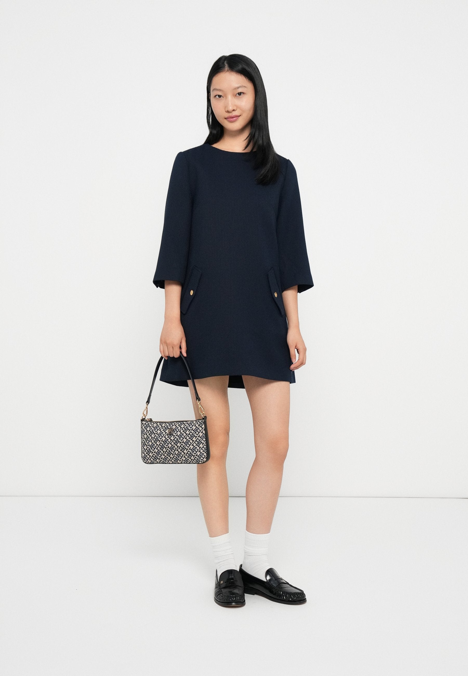 TEXTURED WOOL BLEND MINI SHIFT DRESS Media 2