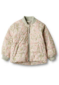 Gestepptes Bomberjacke in zartem Rosé mit Blumenmuster. Verfügt über einen Frontreißverschluss, gerippte Bündchen und ein weiches, leichtes Design.