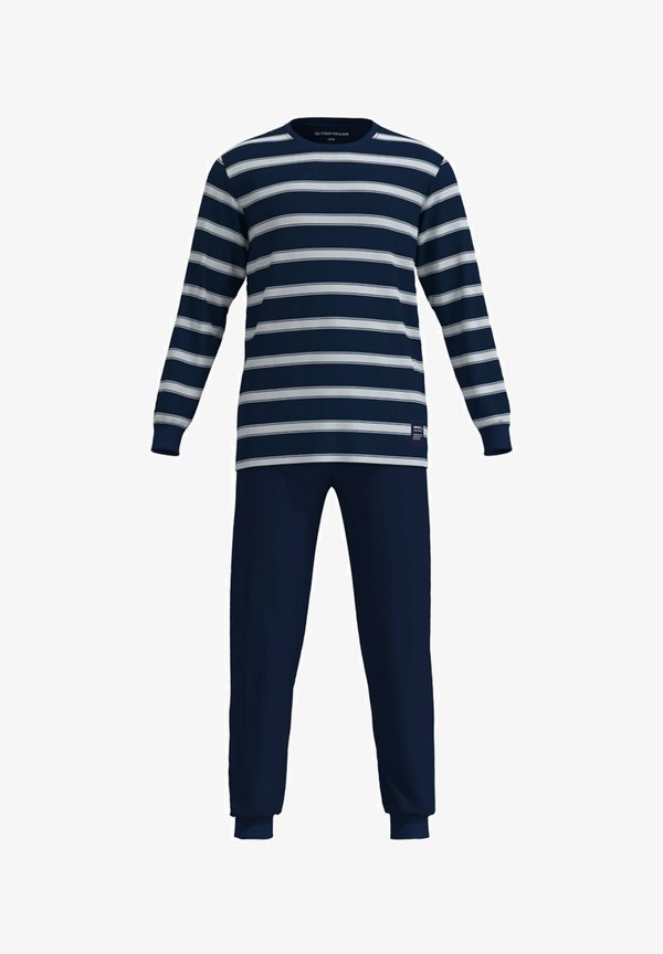 TOM TAILOR LANG BÜNDCHEN RUNDHALSAUSSCHNITT GESTREIFT SINGLE SET - Pyjama set - blau weiß