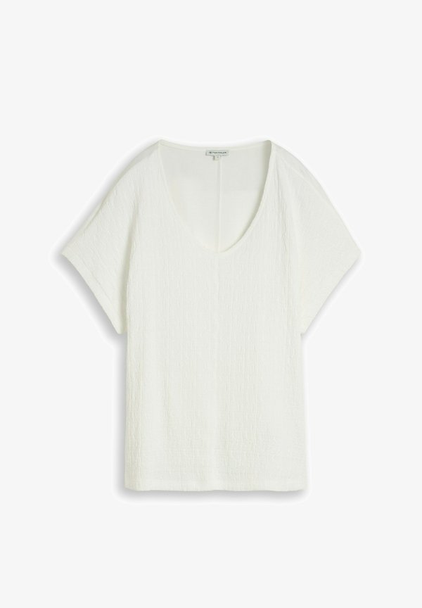 TOM TAILOR LOOSE FIT T-SHIRT IM MATERIAL-MIX - Basic T-shirt - whisper white
