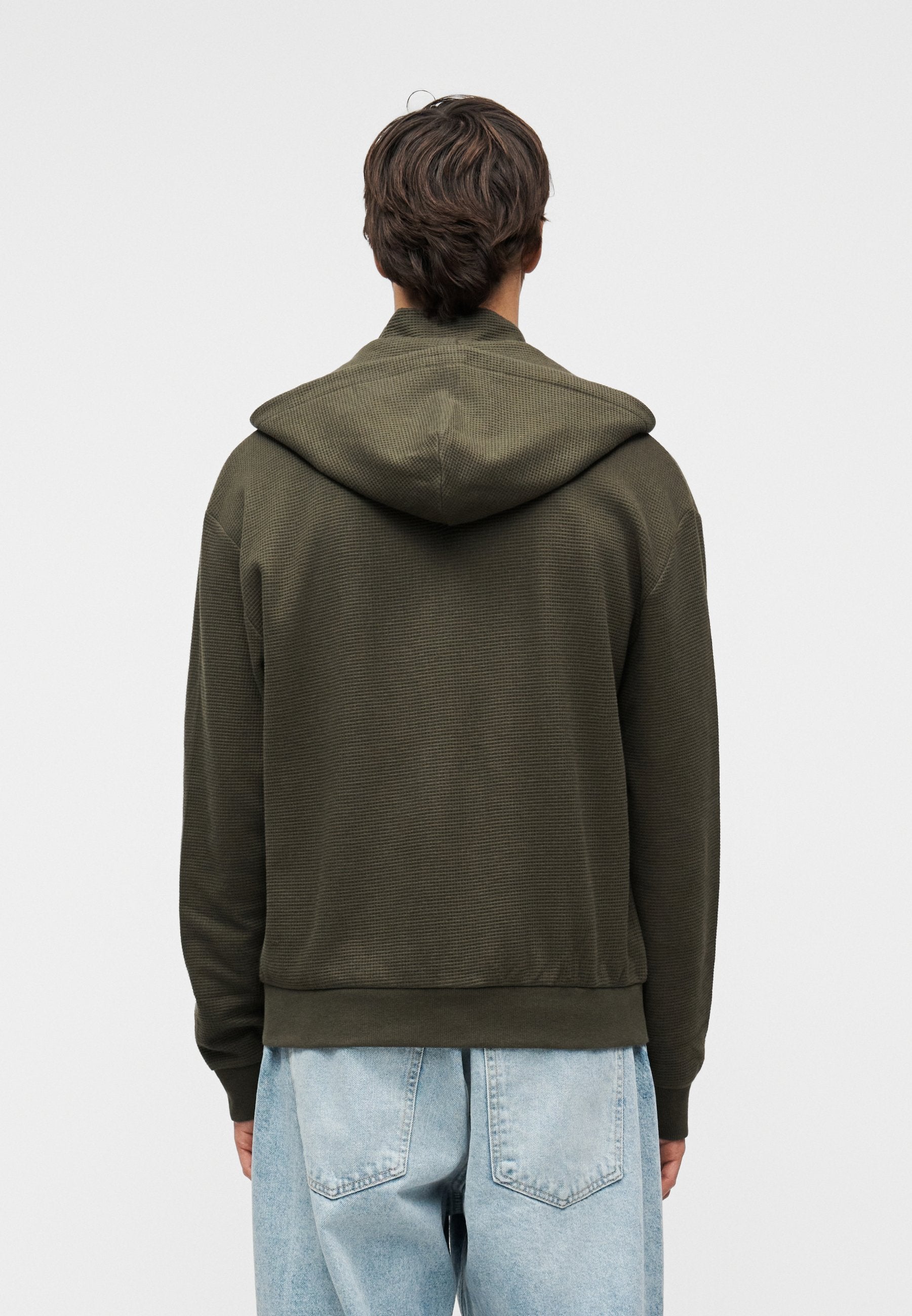 YOURTURN UNISEX WAFFLE RELAXED FIT ZIP-UP HOODIE