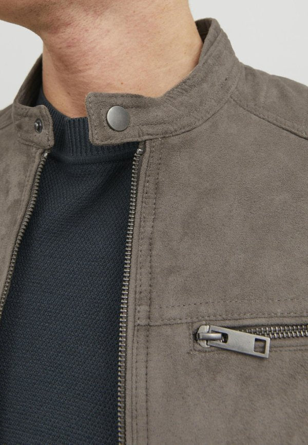 Jack & Jones EROCKY BIKER REGULAR FIT - Faux leather jacket - Grey