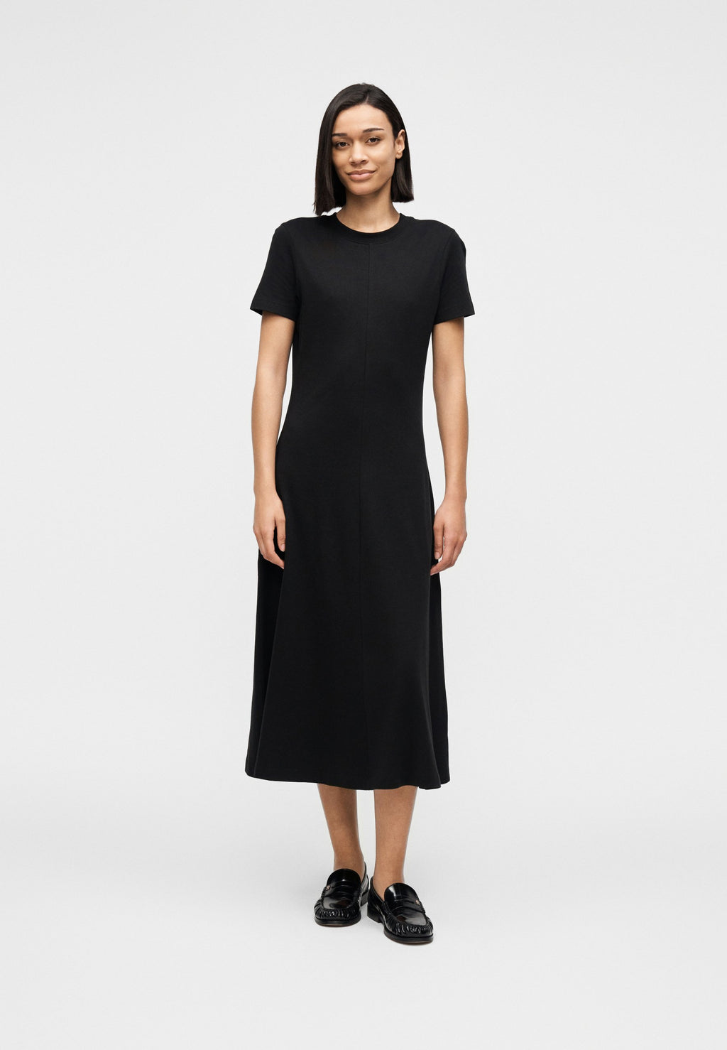 INTERLOCK KNIT MIDI FIT AND FLARE DRESS Media 3