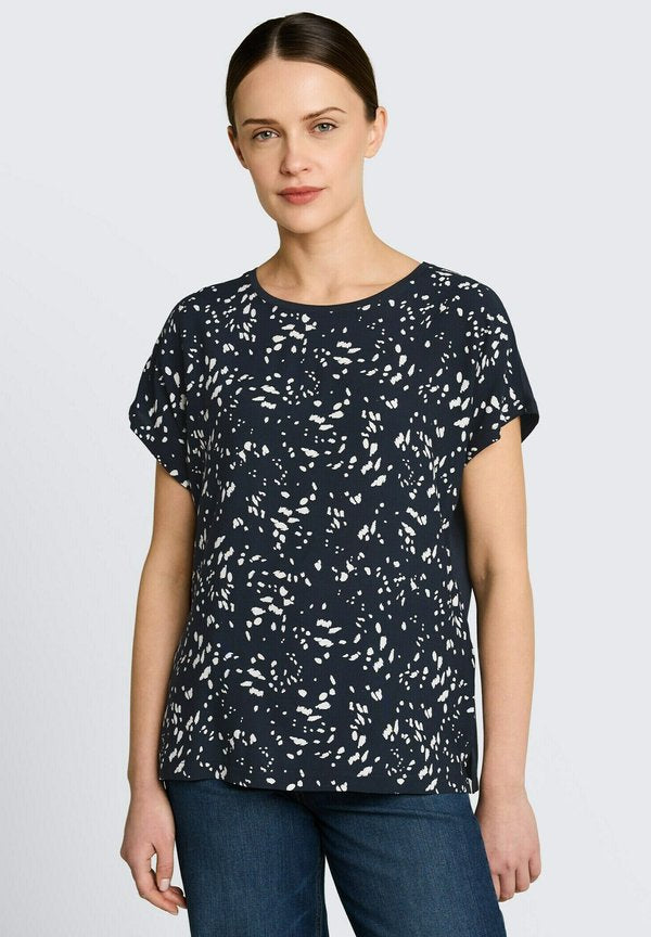 TOM TAILOR TOM TAILOR T-SHIRT T-SHIRT IM MATERIAL-MIX - Basic T-shirt - navy dot