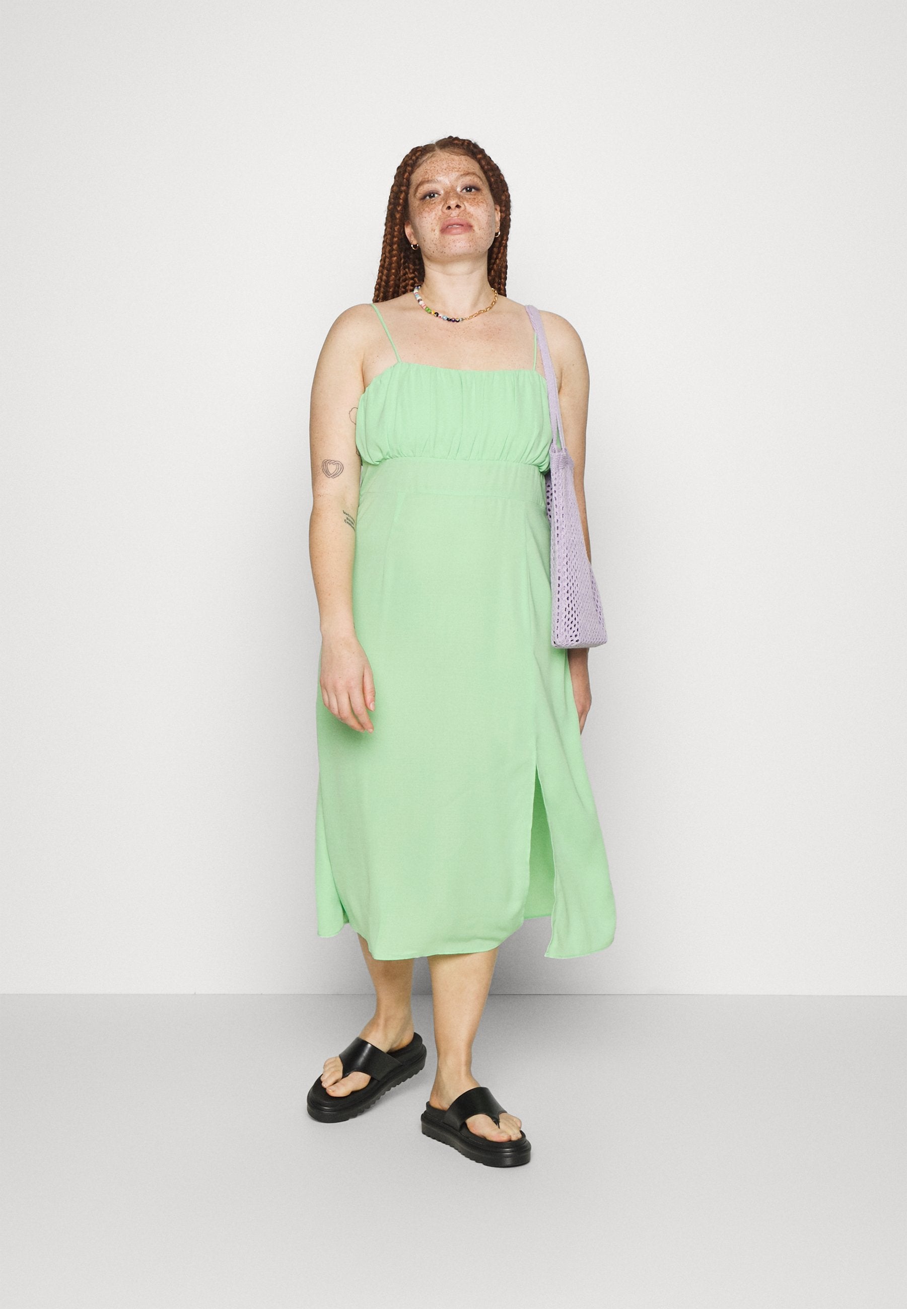 Glamorous Curve RUCHED STRAPPY MIDI DRESS WITH SIDE SPLIT