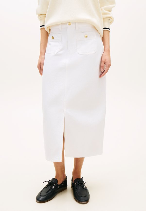 Tommy Hilfiger GOLD-TONE BUTTON WHITE DENIM MIDI SKIRT