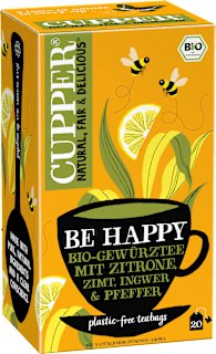 Gewürztee "Be Happy" mit Zitrone, Zimt, Ingwer, schwarzer Pfeffer (20 Beutel) Cupper