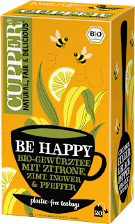 Gewürztee "Be Happy" mit Zitrone, Zimt, Ingwer, schwarzer Pfeffer (20 Beutel) Cupper
