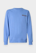 Hellblaues Sweatshirt aus Baumwolle mit Rundhalsausschnitt und gerippten Bündchen. Enthält ein buntes Logo mit "1985" auf der oberen linken Seite.