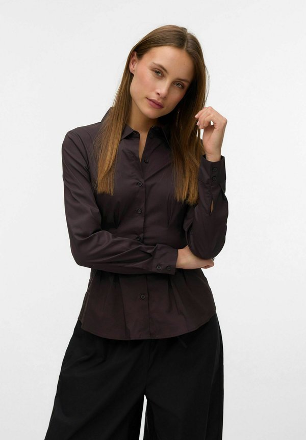 Vero Moda Poplin AWALVA - Button-down blouse - chocolate torte