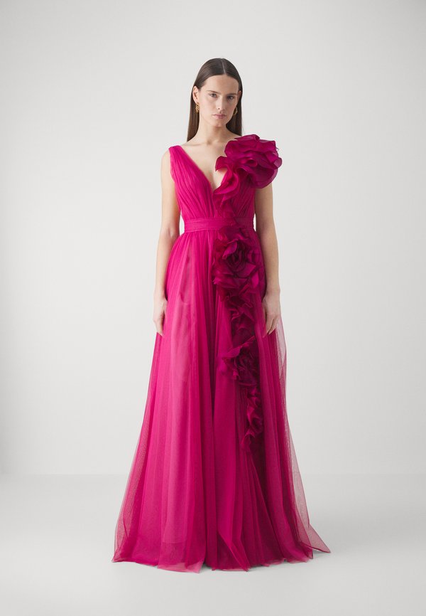 Marchesa DEEP V NECK ILLUSION GOWN