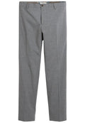 Herren Slim-Fit graue Anzughose mit Gürtelschlaufen, vorderem Knopf und Reißverschluss, aus einem dezent strukturierten Stoff.