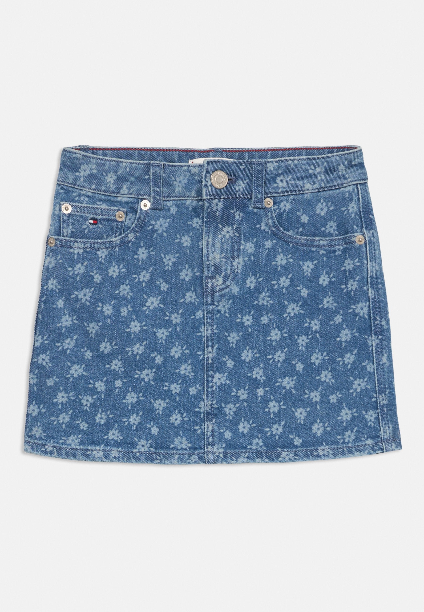 FLORAL PRINT FLAG EMBROIDERY DENIM SKIRT Media 1