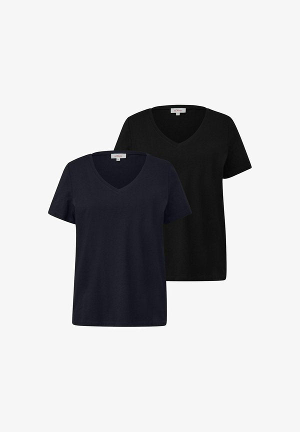 s.Oliver S.OLIVER DAMEN T-SHIRT V-AUSSCHNITT | 2ER PACK - Basic T-shirt - schwarz navy