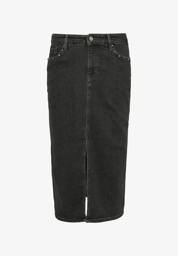 s.Oliver MIT GEHSCHLITZ - Pencil skirt - graphit