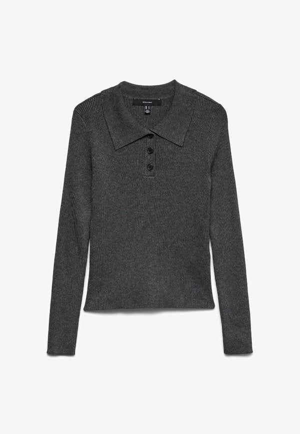 Vero Moda Knitted VMSILJERIB Knitted - Long sleeved top - dark grey melange