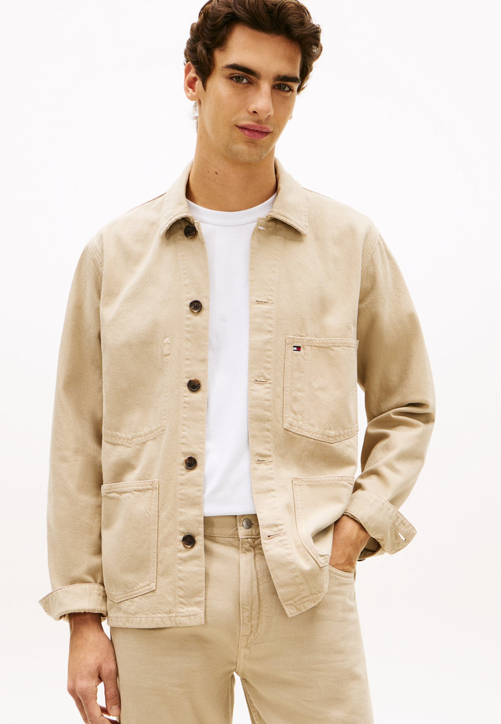 WASHED FLAG EMBROIDERY DENIM CHORE JACKET Media 3