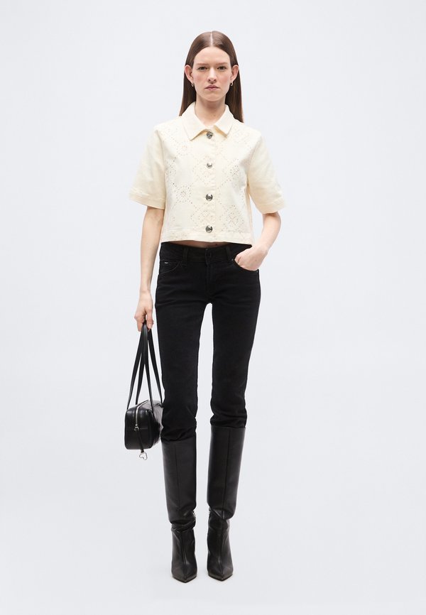 DKNY SHORT SLEEVE BUTTON FRONT COLLARED JACKET