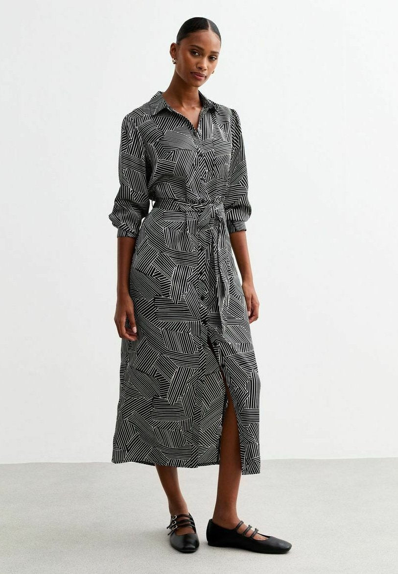 New Look GEOMETRIC PATTERNED BELTED MIDI