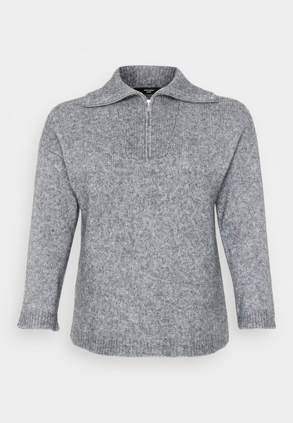 Vero Moda Curve VMCMIRLA HIGHNECK ZIPPER - Jumper - medium grey melange