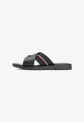 Tommy Hilfiger LEATHER CROSSOVER STRAP CLEAT SANDALS - Pool slides - black