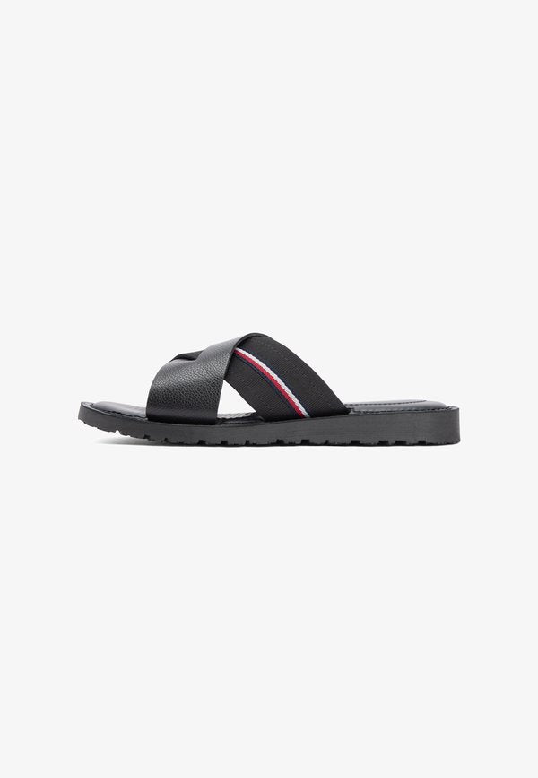 Tommy Hilfiger LEATHER CROSSOVER STRAP CLEAT SANDALS - Pool slides - black