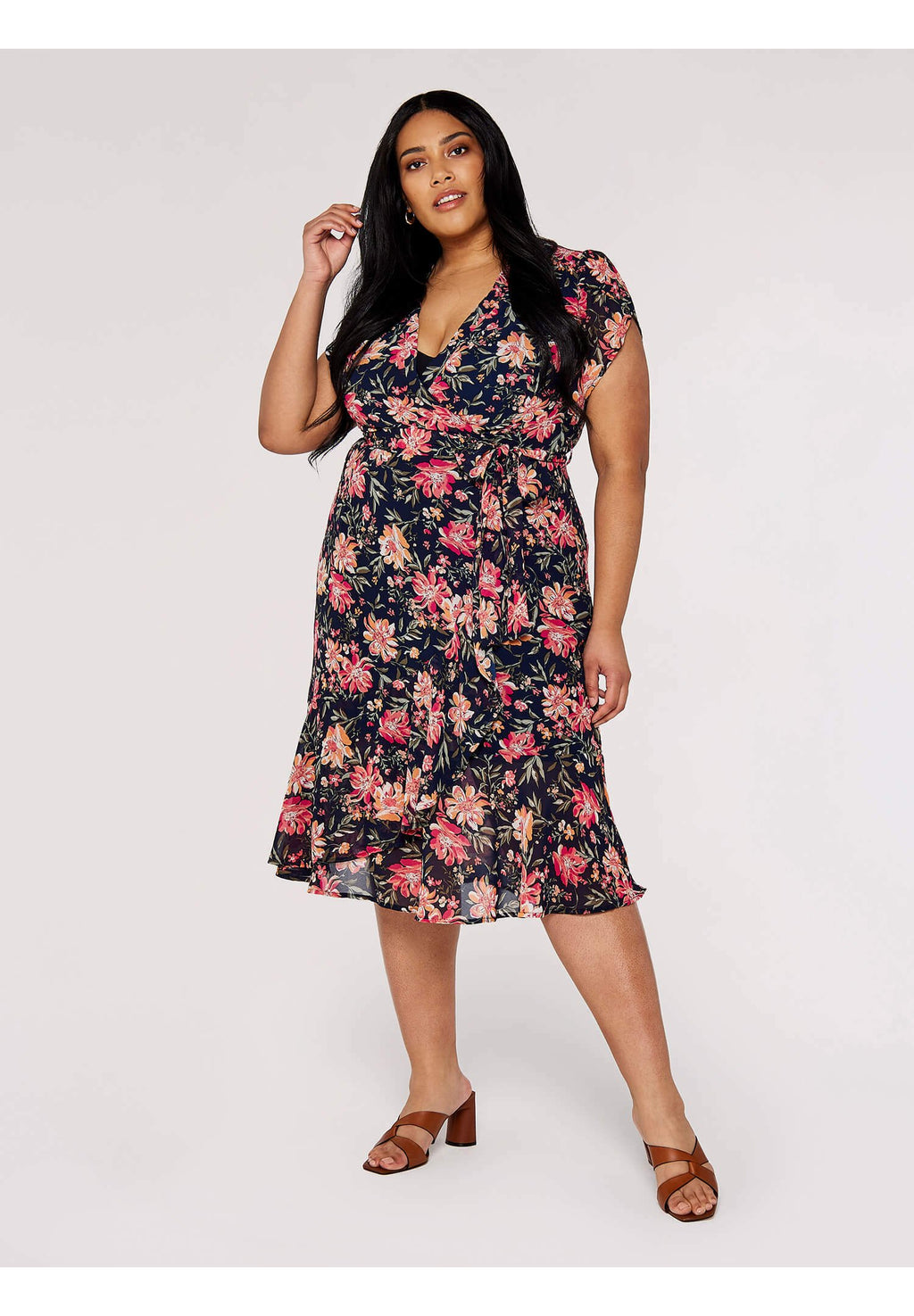 Apricot CURVE FLORAL WRAP MIDI
