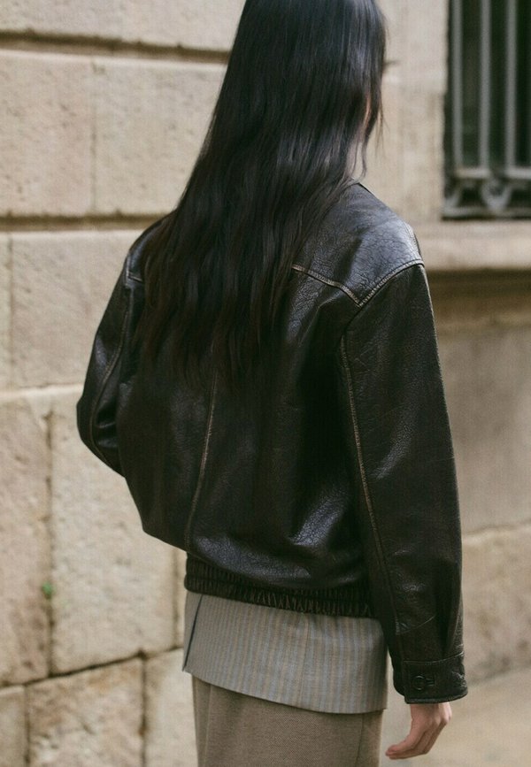 Mango Leather jacket - bruin