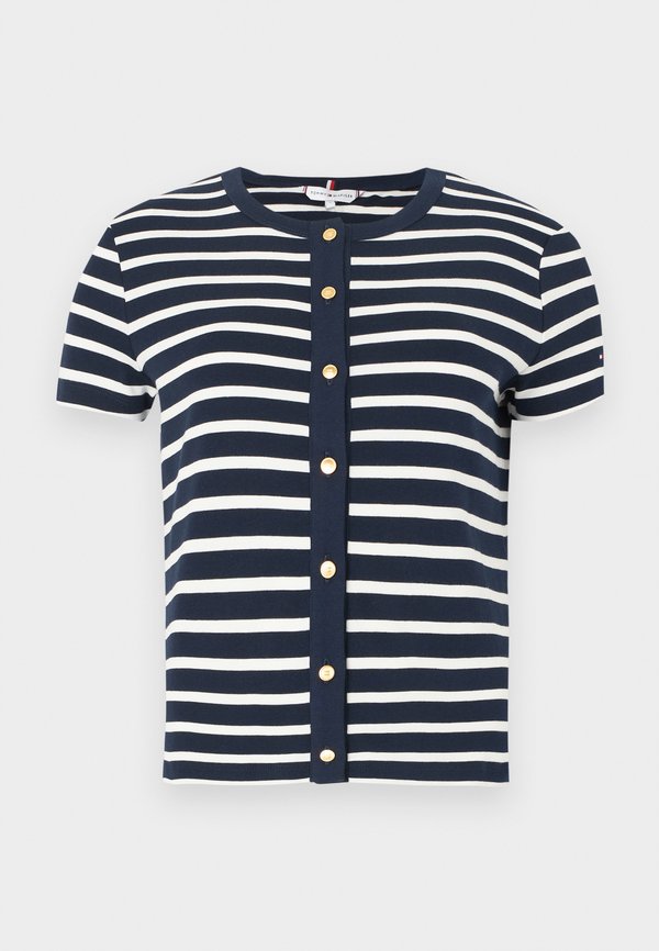 Tommy Hilfiger GOLD-TONE BUTTON SLIM T-SHIRT - Print T-shirt - dark night/ecru