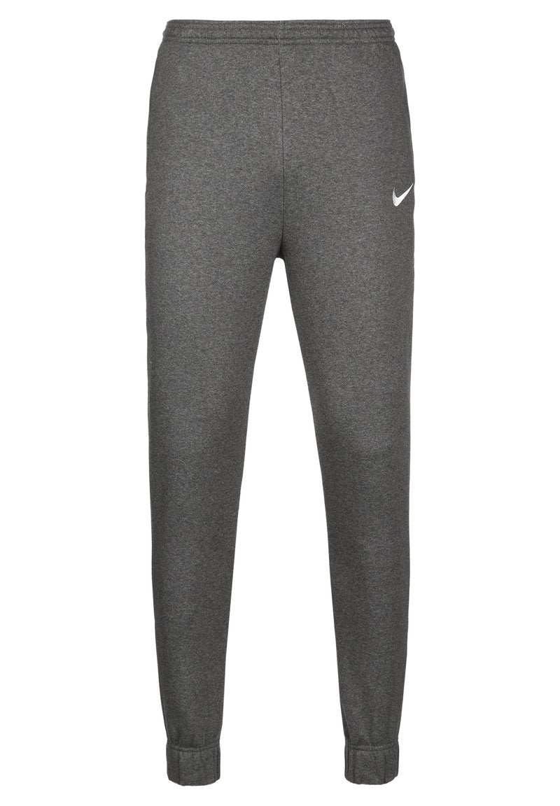 Graue Jogginghose aus weichem Stoff. Mit elastischem Bund und Bündchen, sowie einem kleinen weißen Nike-Logo nahe der linken Hüfte.