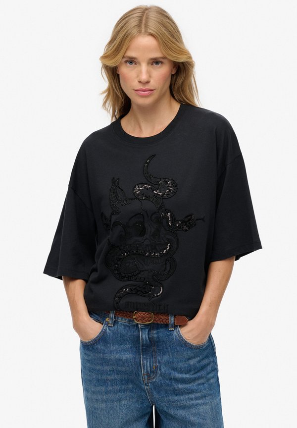 Superdry & Co TATTOO EMBELLISHED - Print T-shirt - black