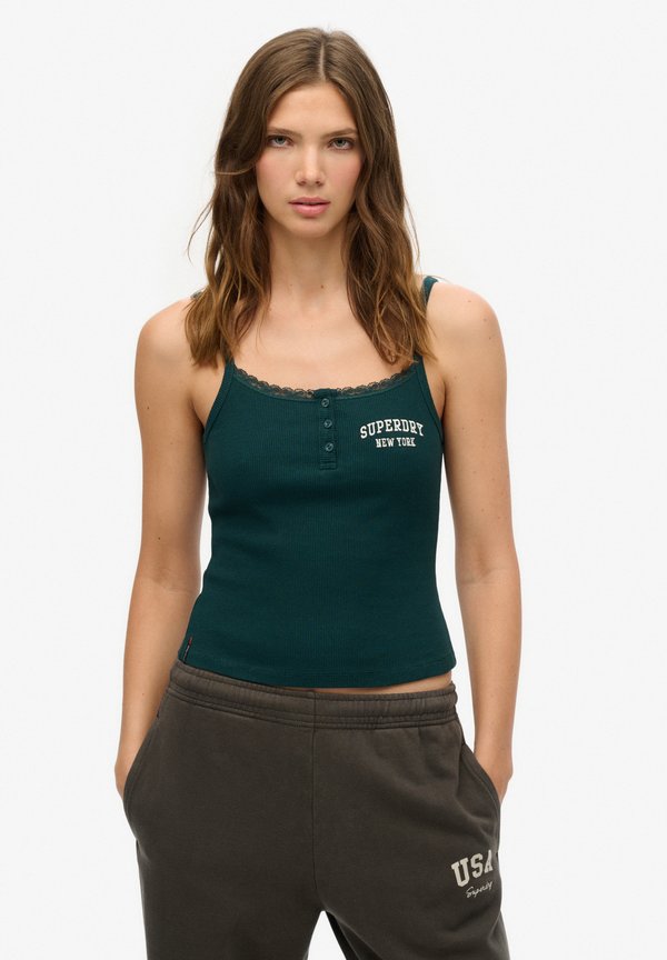 Superdry & Co ATHLETIC ESSENTIALS EMBROIDERED BUTTON CAMI - Top - dark pine green