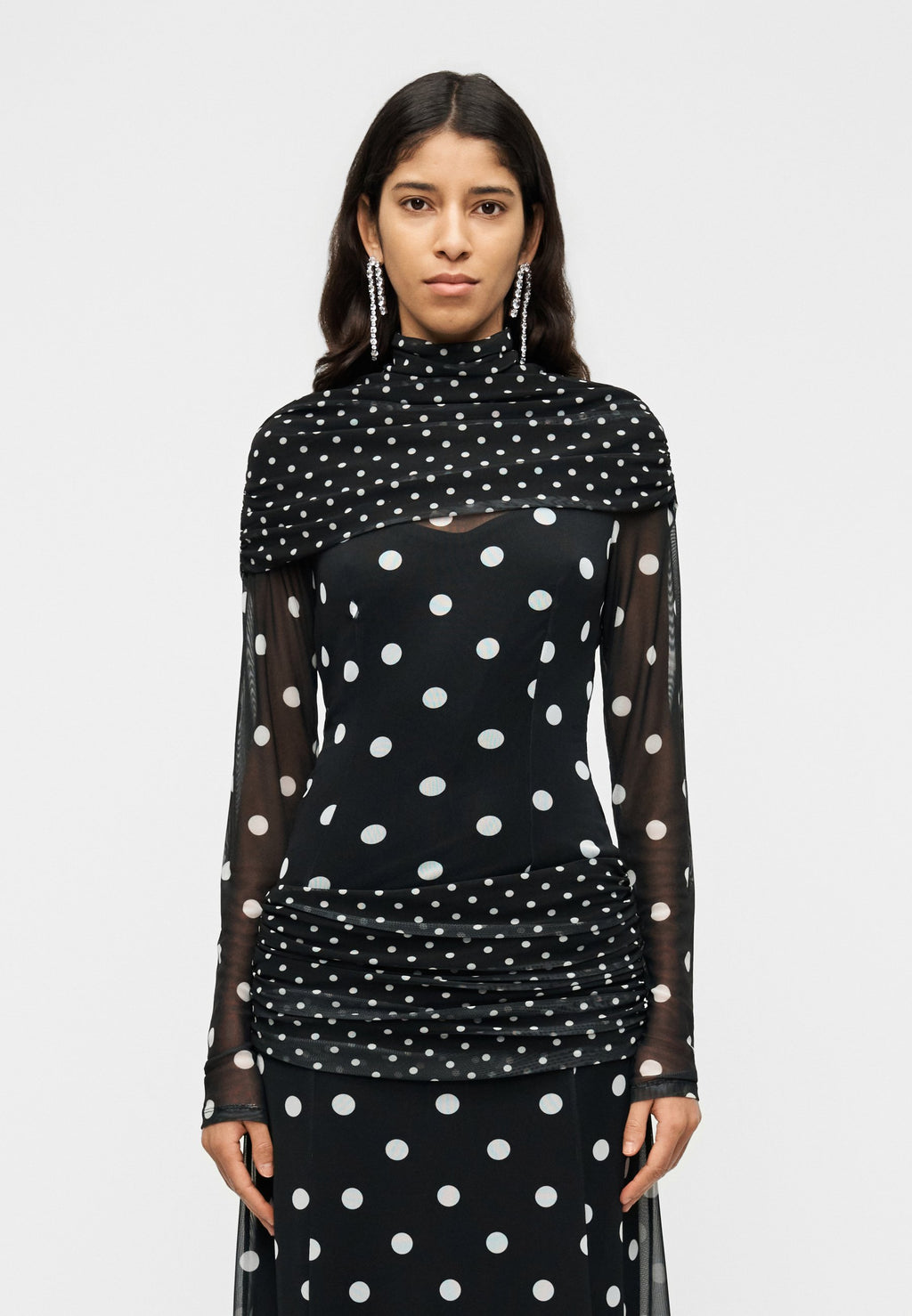 MOSCHINO MAGLIETTA STAMPA ALL OVER MIX POIS SU TULLE