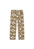 Beige und weiße gemusterte Hose mit geradem Beinschnitt, ausgestattet mit einem strukturierten Stoff und klassischem Fünf-Taschen-Stil.