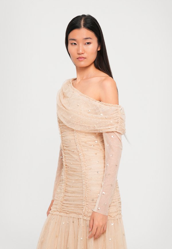 Needle & Thread GIGI DOT ONE SHOULDER ROUCHED GOWN