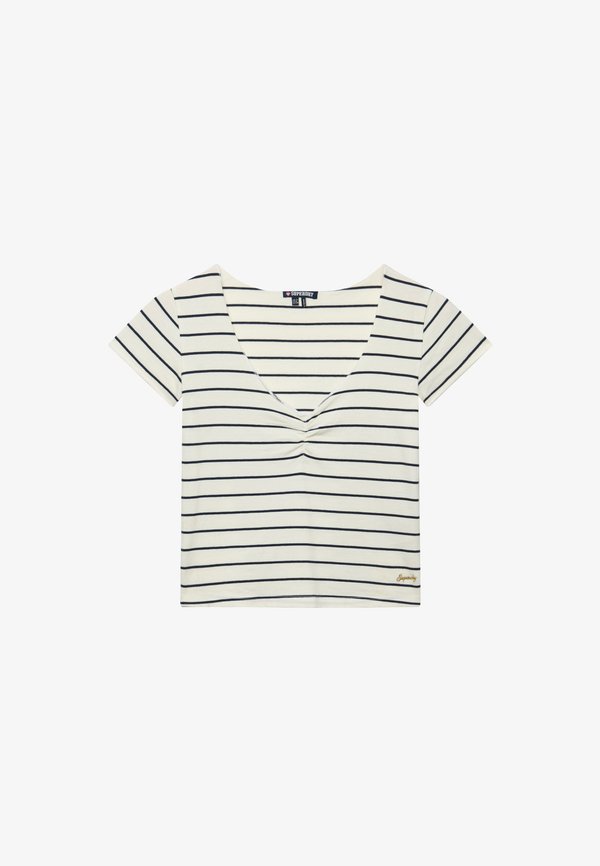 Superdry & Co SUPERDRY ATHLETIC ESSENTIALS GATHERED PATTERN TOP.. - Print T-shirt - off white stripe