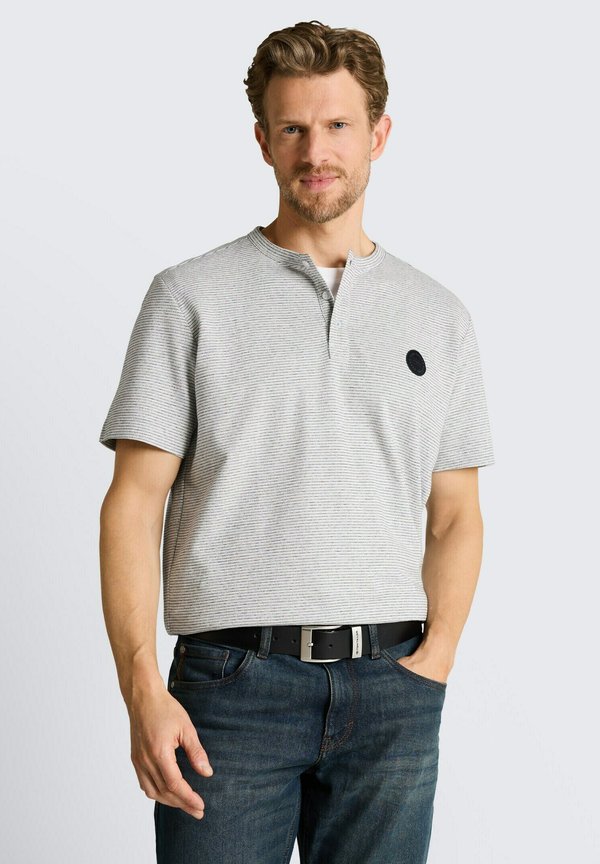 TOM TAILOR TOM TAILOR T-SHIRT HENLEY T-SHIRT IN MELANGE-OPTIK - Print T-shirt - white/navy inject stripe