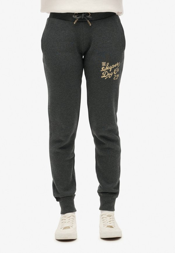Superdry & Co LUXE LOGO SLIM JOGGERS - Tracksuit bottoms - nearly black heather