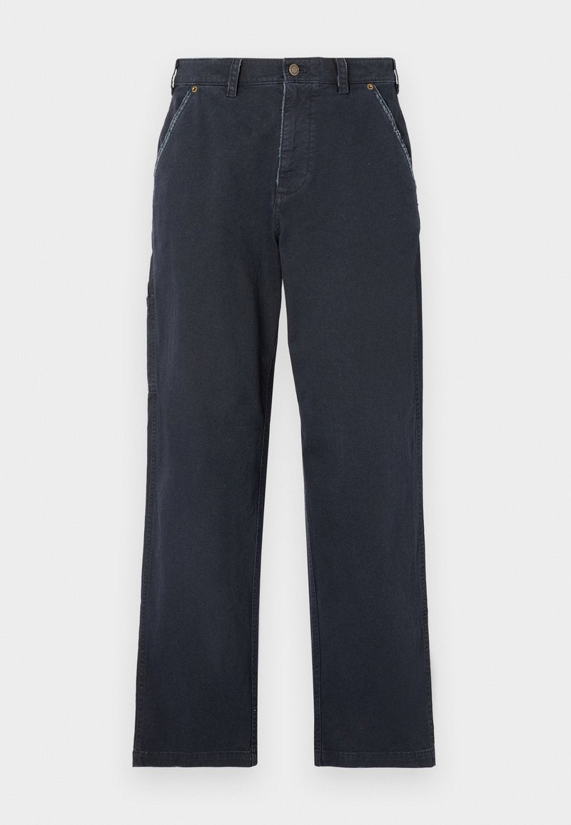 Hüftlange, marineblaue Baumwollhose mit geradem Bein. Mit Fronttaschen, einem Knopfverschluss und sichtbaren Nahtdetails.