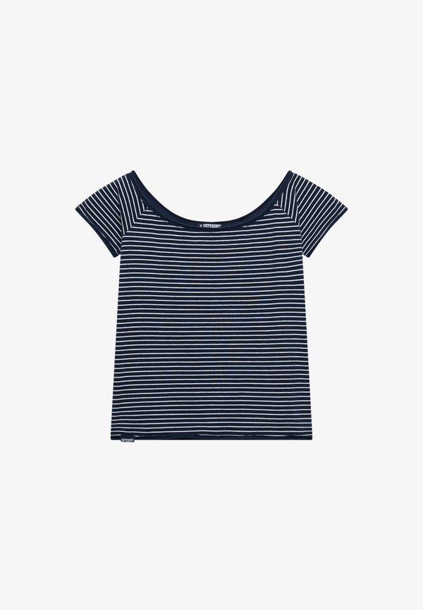 Superdry & Co SUPERDRY BARDOT SHORT SLEEVE OFF SHOULDER - Print T-shirt - off white stripe