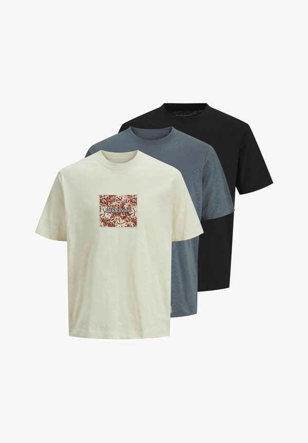 Jack & Jones 3-pack Logo - Print T-shirt - antique white
