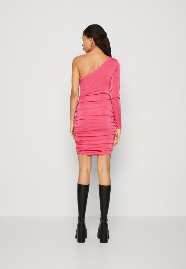 IN THE STYLE PINK ONE SHOULDER SLINKY MINI DRESS